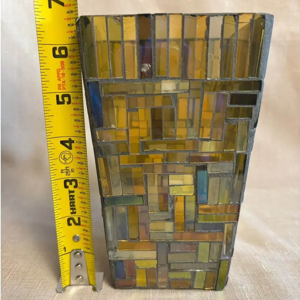 Rare 70's Boho Geometric Mosaic Multicolored Stained Glass 6.5